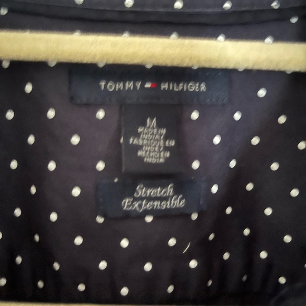 Navy blue polka dotted stretch shirt dress from Tommy H